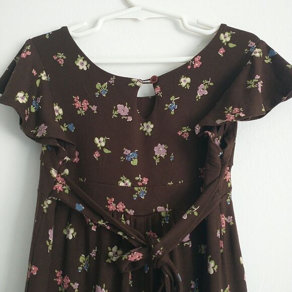 Mini Boden Dress Girl 5-6 yr Brown Floral Empire Flutter Sleeve Cottagecore - Picture 5 of 10